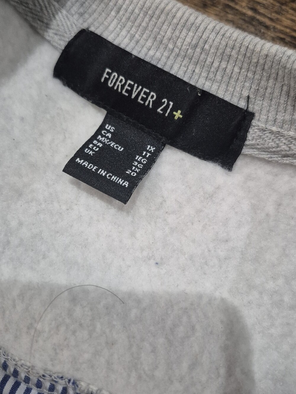 Forever 21+ Gray Layered Shirt Hem Sweatshirt Blue White Stripe Pullover Size 1X - Picture 7 of 9